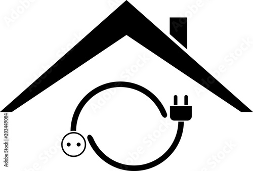 Stecker, Steckdose, Haus, Aufkleber Label, Elektriker Logo 