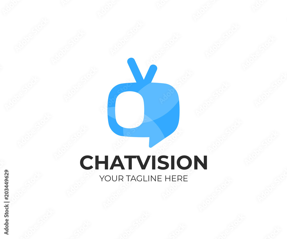 TV chat logo template. Television vector design. TV screen with antenna logotype