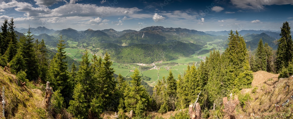 Panoramic View of Jachenau Valley, Bavaria, Germany - obrazy, fototapety, plakaty 