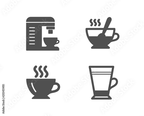 Set of Coffee  Coffee machine and Tea cup icons. Latte sign. Cappuccino  Cappuccino machine.  Quality design elements. Classic style. Vector