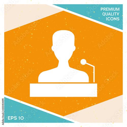 Speaker, orator speaking from tribune icon