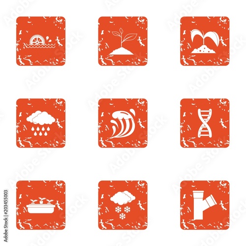 Front garden icons set. Grunge set of 9 front garden vector icons for web isolated on white background