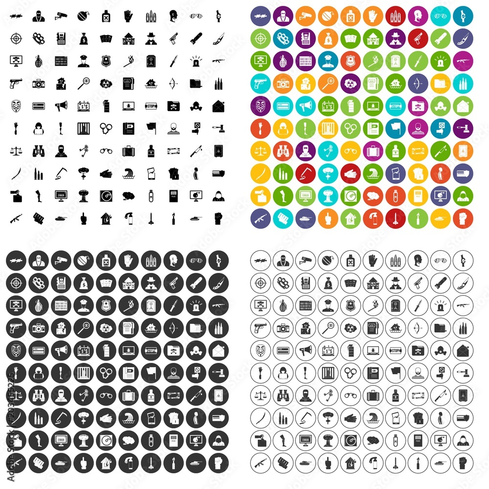 100 violation icons set vector in 4 variant for any web design isolated on white