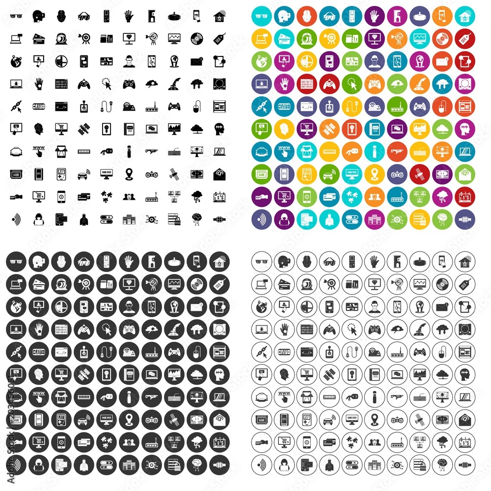 100 virtual icons set vector in 4 variant for any web design isolated on white 100 virtual icons set vector in 4 variant for any web design isolated on white