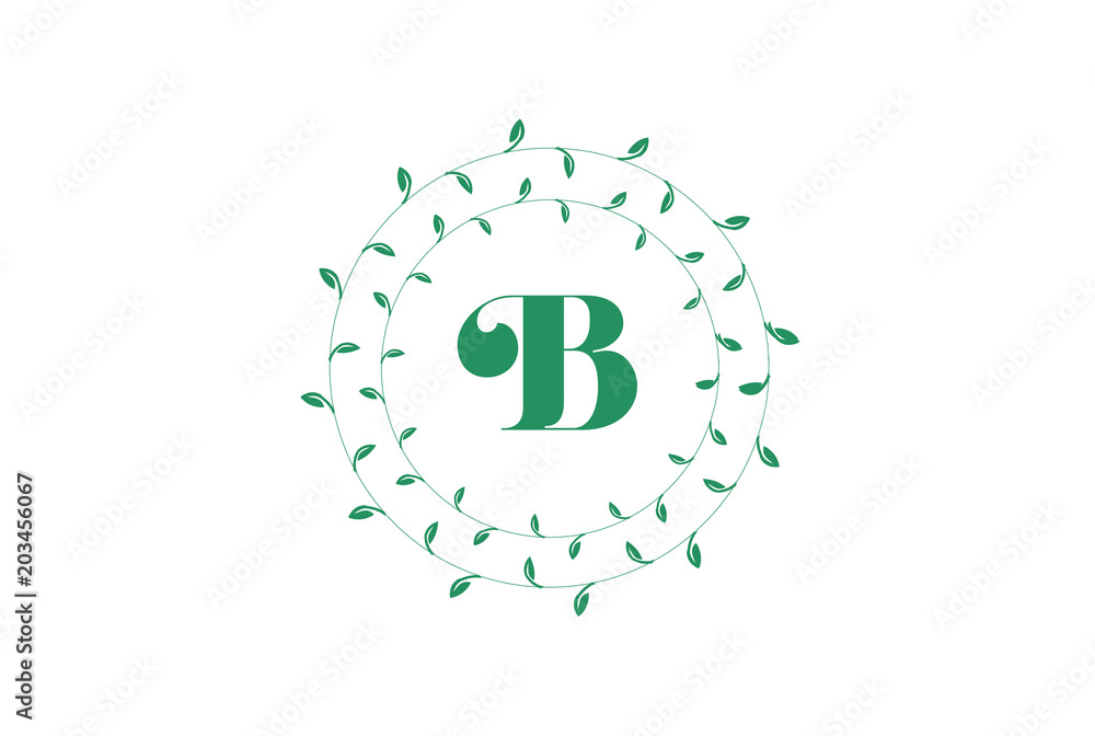 Letter B logo with round green leaves. Elegant floral monogram template design. Letter B logo with round green leaves. Elegant floral monogram template design.