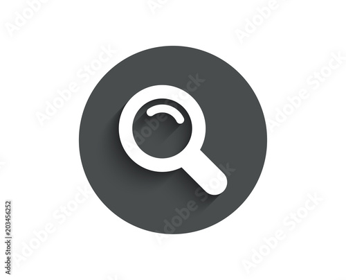 Search simple icon. Magnifying glass sign. Enlarge tool symbol. Circle flat button with shadow. Vector