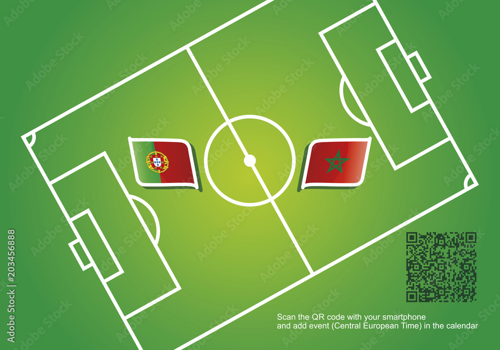 Portugal vs Morocco flags vector green QR Code background