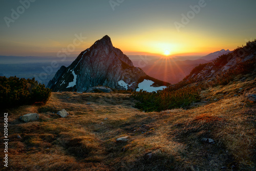 Sunrise at Giewont peak. Tatra mountain