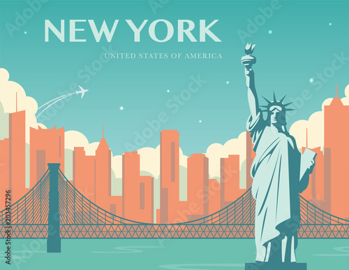 Statue of Liberty. New York landmark and symbol of Freedom and Democracy. Vector