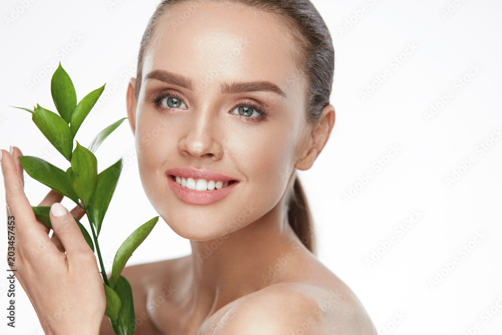 Natural Cosmetics For Skin. Beautiful Woman With Healthy Skin Natural Cosmetics For Skin. Beautiful Woman With Healthy Skin