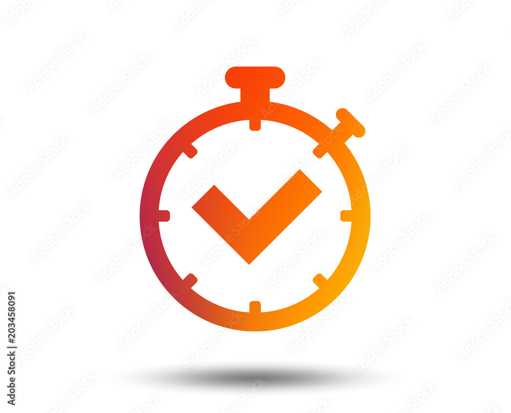 Timer sign icon. Check stopwatch symbol. Blurred gradient design element. Vivid graphic flat icon. Vector