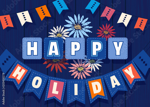 Happy American holiday poster. Colors of USA flag. Design idea on July 4th, memorial patriotic celebration background. Independence, Veterans, Labor Day sale decorative banner. Vector illustration
