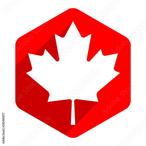 Canadian maple leaf on hexagon shape in flat style
