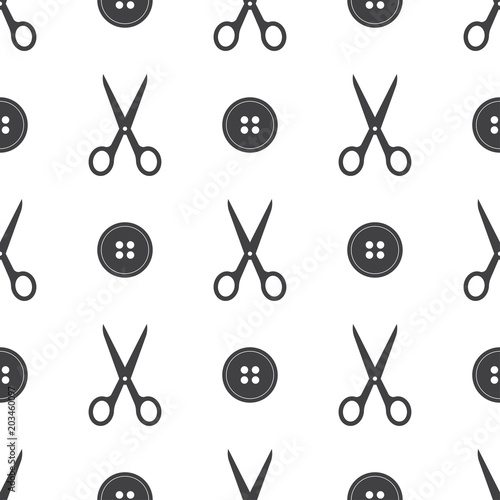 Seamless pattern with scissors and buttons