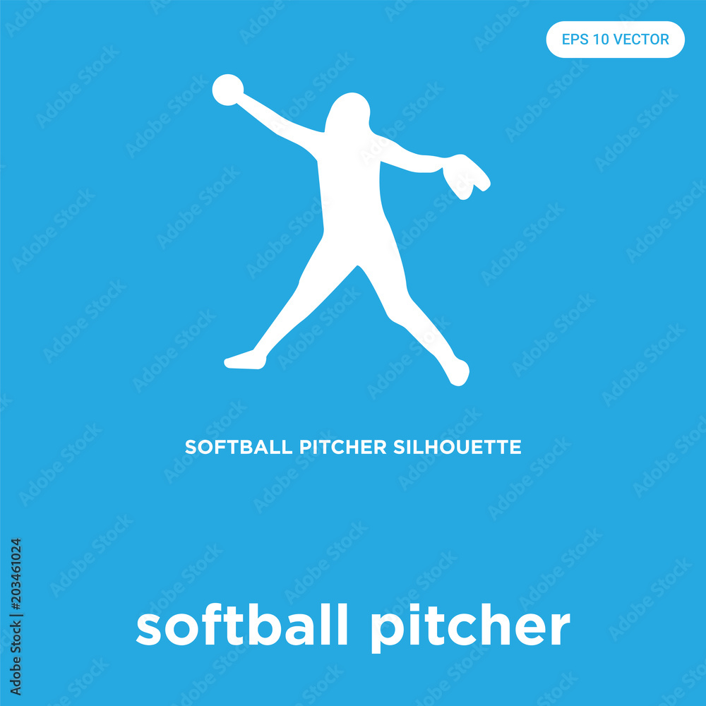 softball pitcher icon isolated on blue background softball pitcher icon isolated on blue background