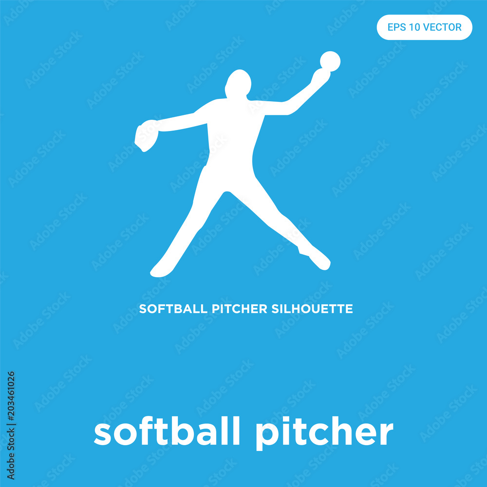 softball pitcher icon isolated on blue background softball pitcher icon isolated on blue background