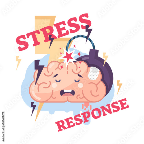 Human stress response system conceptual vector illustration brain character.