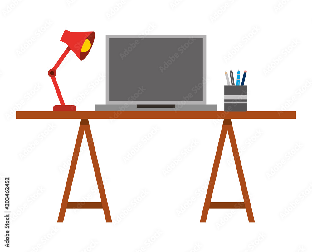 laptop computer with desk and lamp vector illustration design laptop computer with desk and lamp vector illustration design