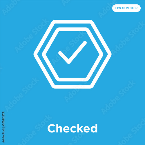 Checked icon isolated on blue background