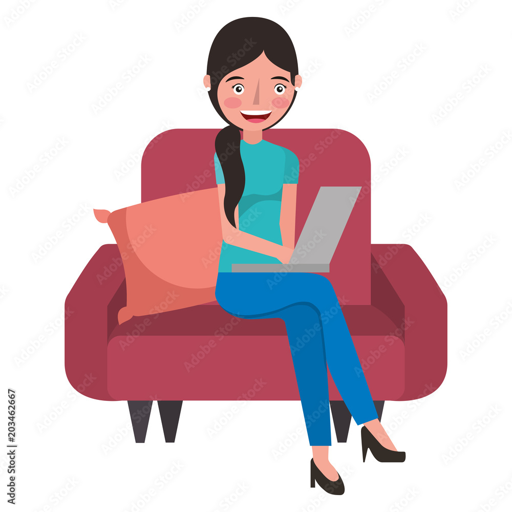woman with laptop in the sofa character vector illustration design woman with laptop in the sofa character vector illustration design