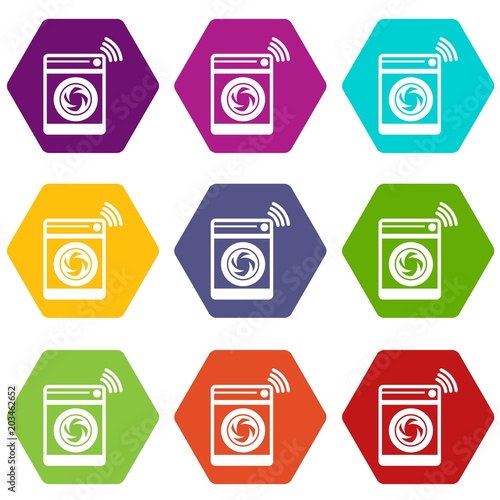 Washing machine icons 9 set coloful isolated on white for web