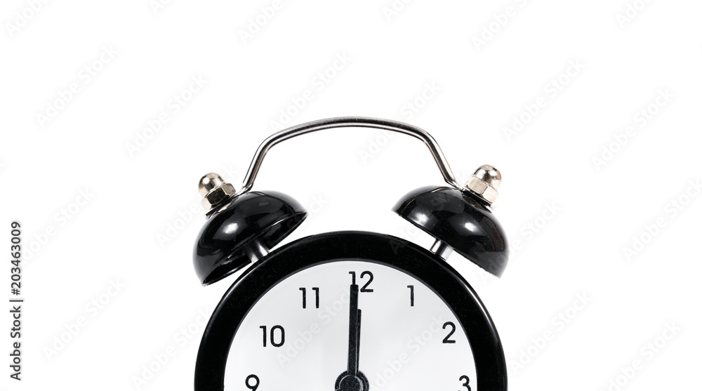 black alarm clock on white background black alarm clock on white background