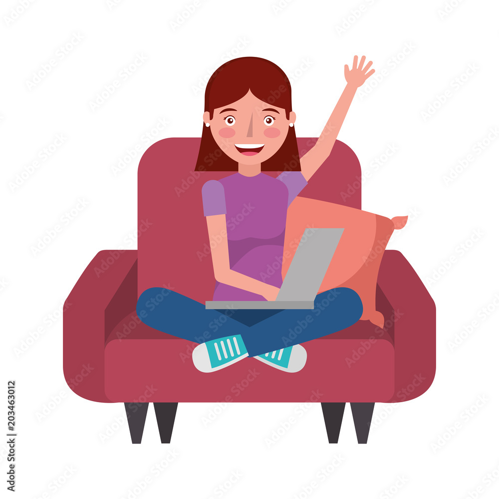 woman with laptop in the sofa character vector illustration design woman with laptop in the sofa character vector illustration design