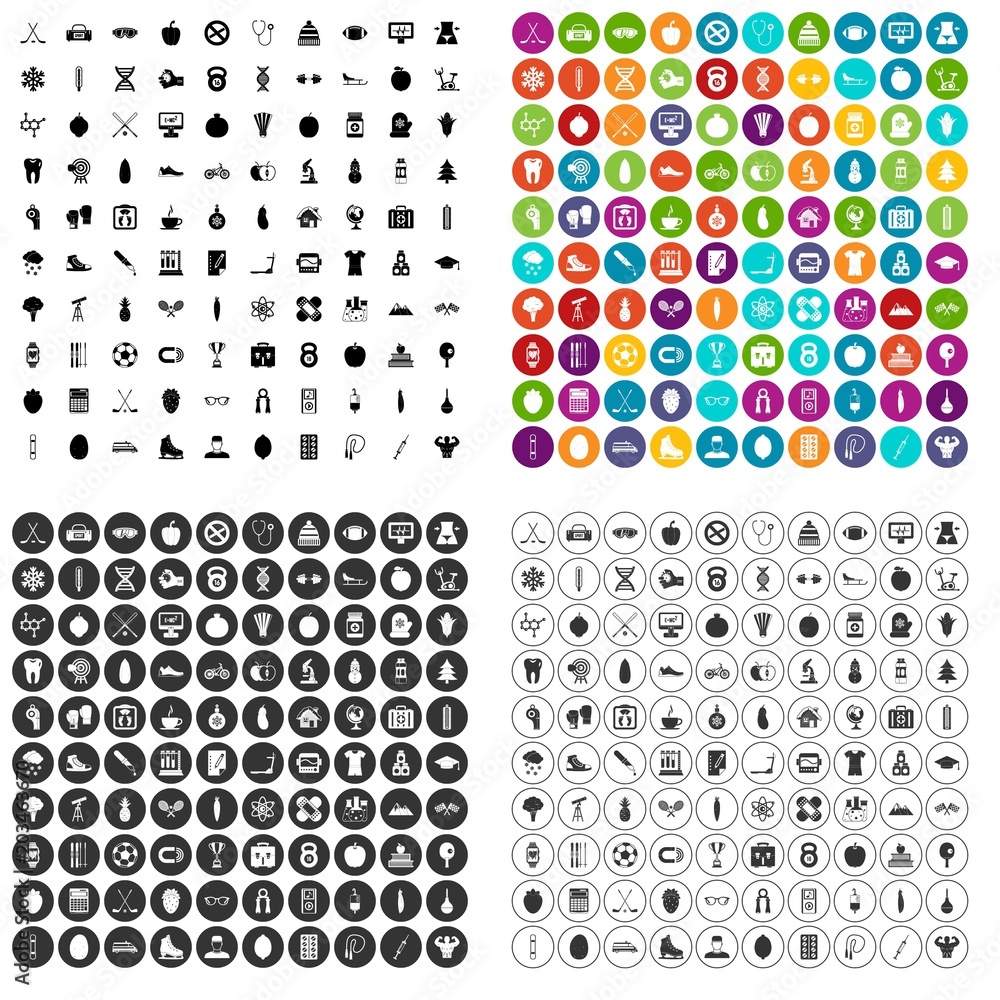 100 well person icons set vector in 4 variant for any web design isolated on white