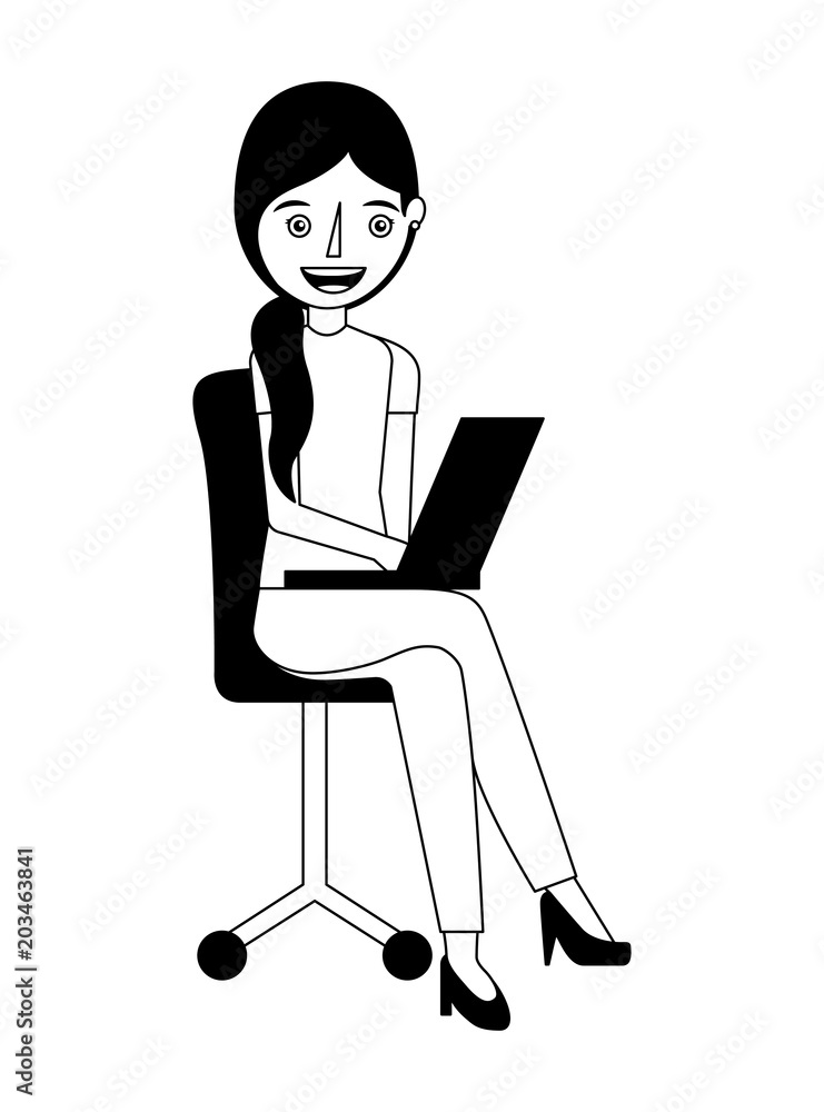 young woman with laptop sitting in the office chair vector illustration young woman with laptop sitting in the office chair vector illustration