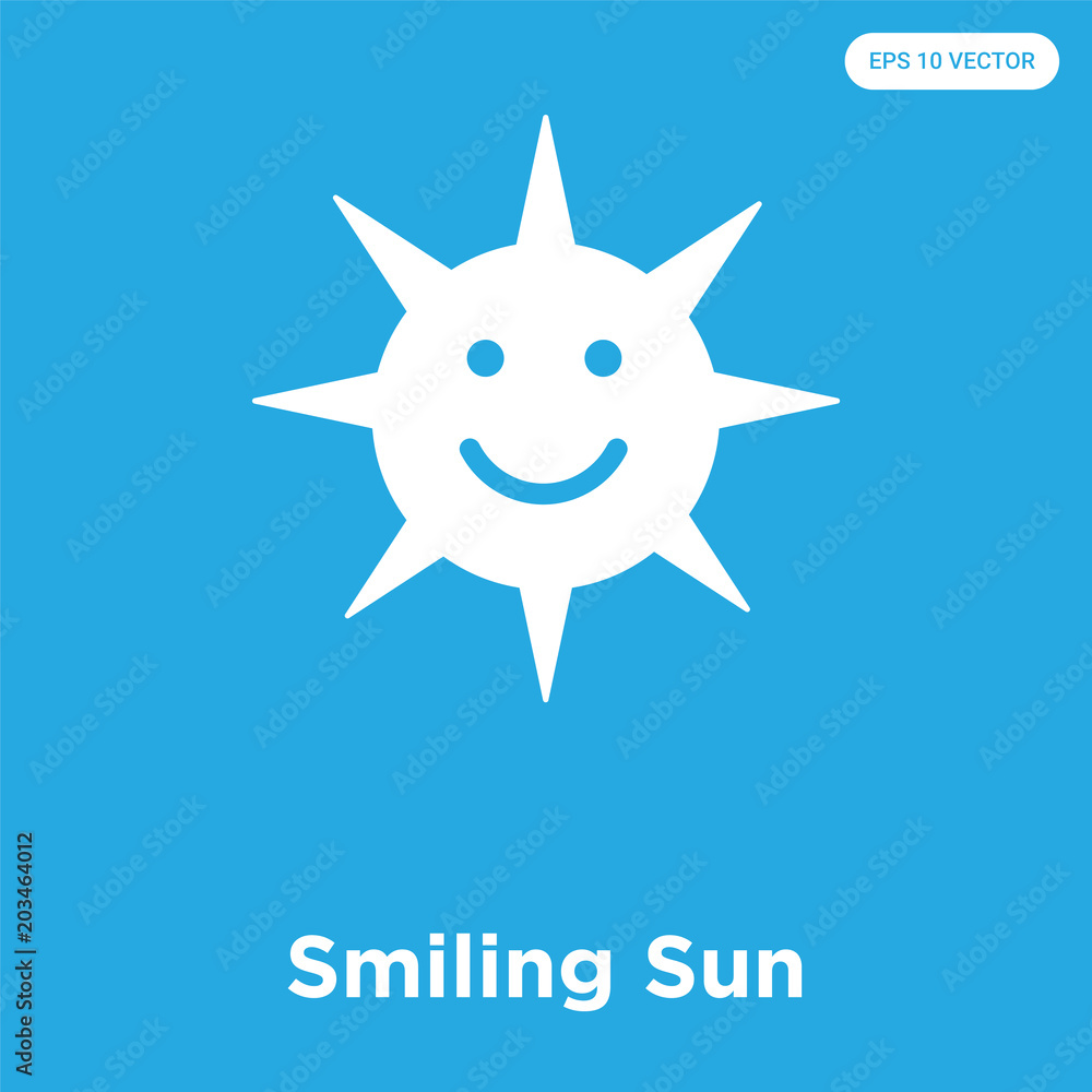 Smiling Sun icon isolated on blue background