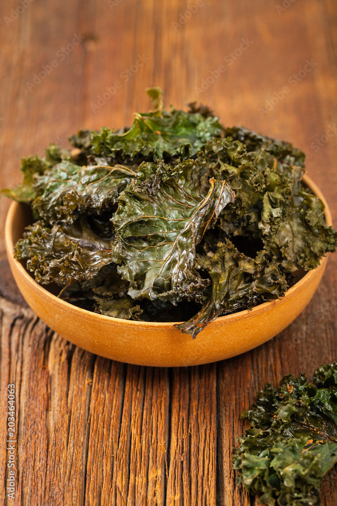 Baked Crispy Kale Chips. Selective focus. Baked Crispy Kale Chips. Selective focus.
