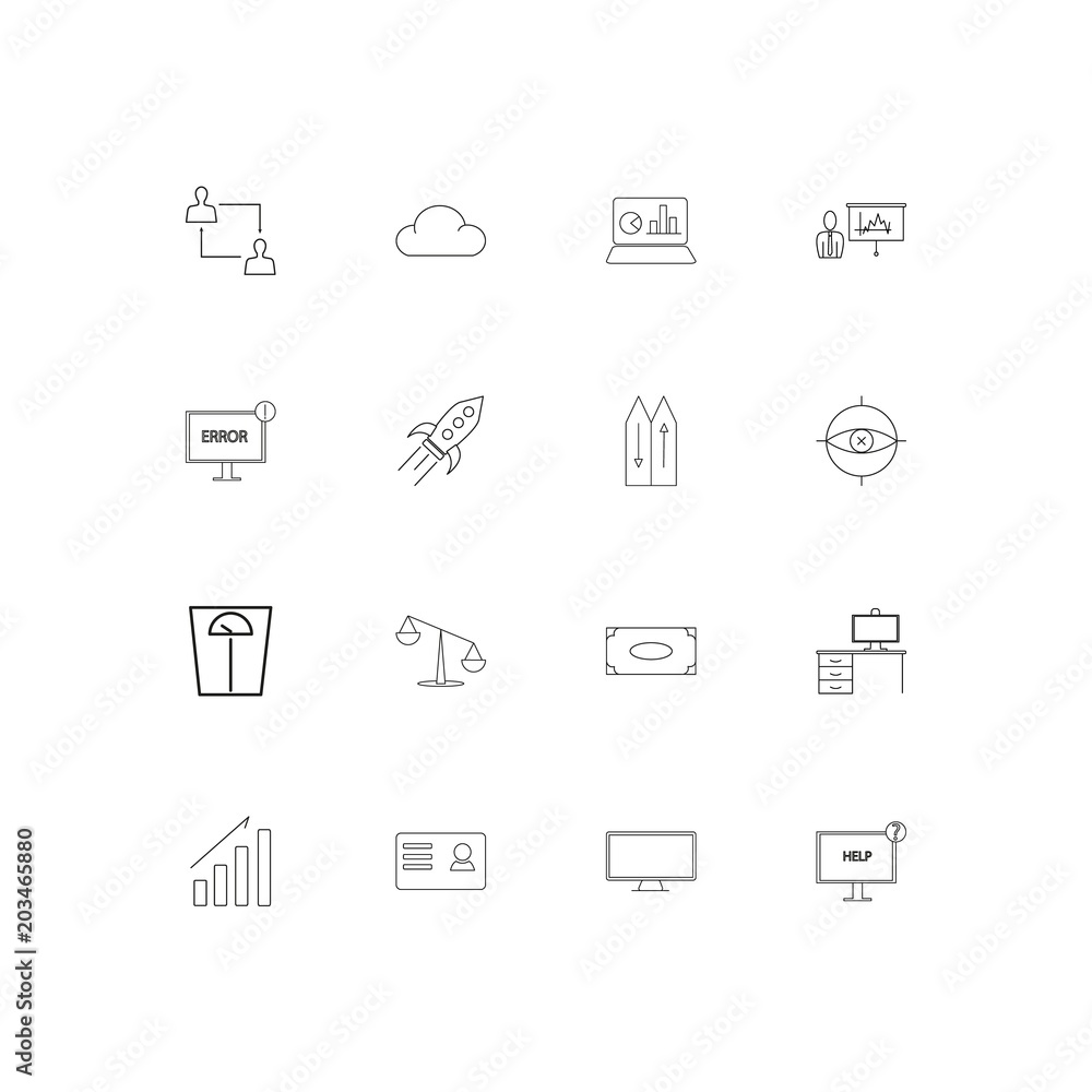 Business linear thin icons set. Outlined simple vector icons