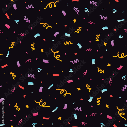 Party confetti purple seamless repeat pattern. Great for a birthday party or an event celebration invitation or decor. Surface pattern design.