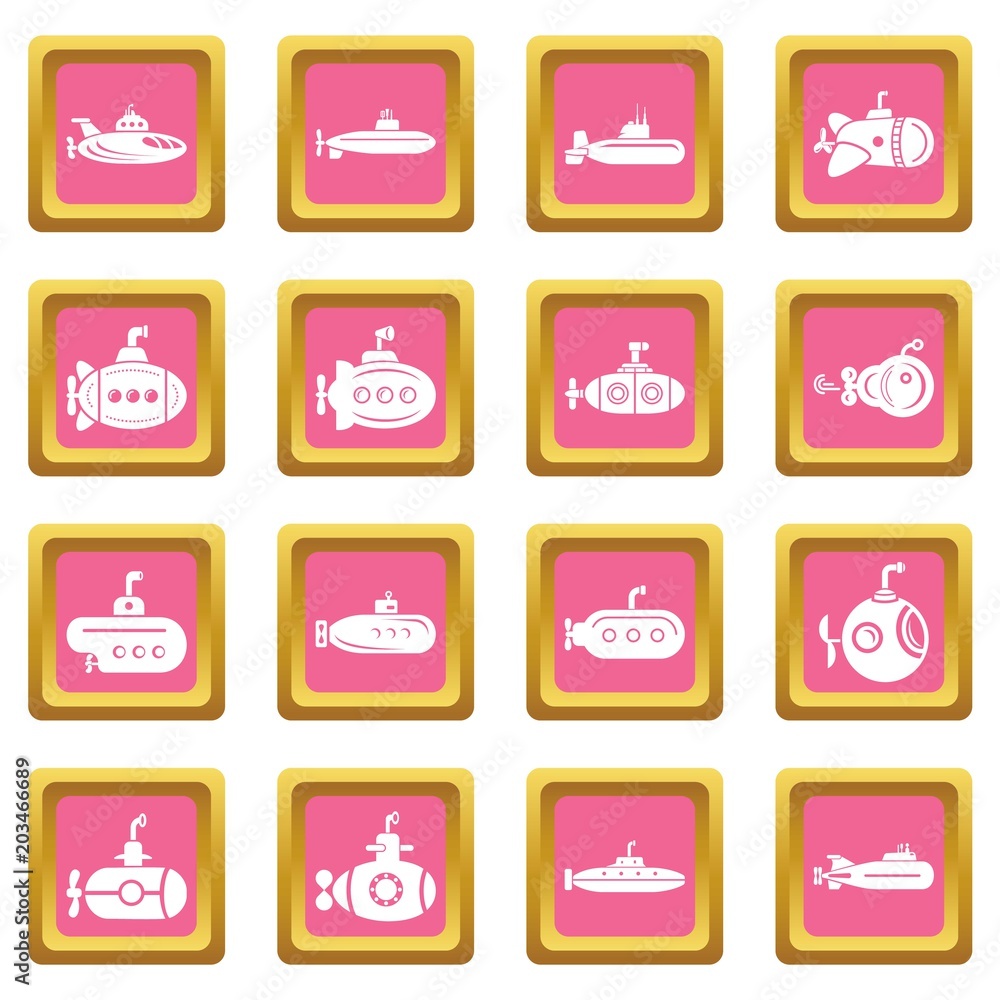 Submarine icons set vector pink square isolated on white background Submarine icons set vector pink square isolated on white background
