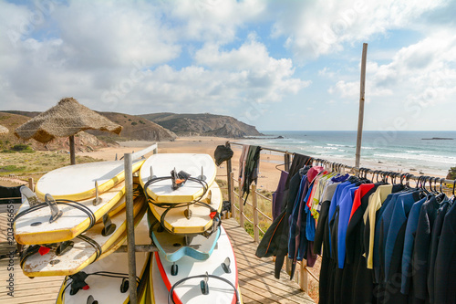 Surfboards at Praia do Amado, Beach and Surfer spot, Algarve Portugal