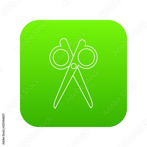 Scissors icon green vector isolated on white background