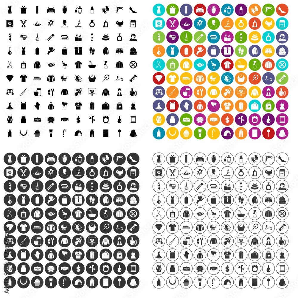 100 woman icons set vector in 4 variant for any web design isolated on white