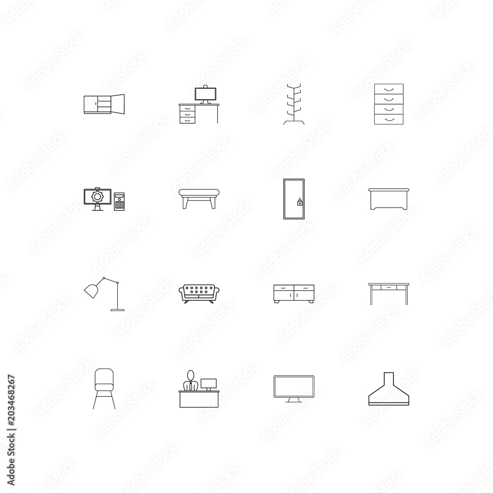 Furniture And Home Accents linear thin icons set. Outlined simple vector icons Furniture And Home Accents linear thin icons set. Outlined simple vector icons