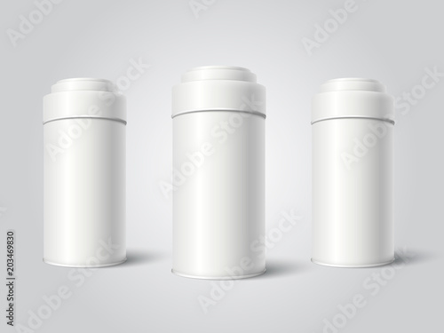 Three White Blank Tin can packaging mockup