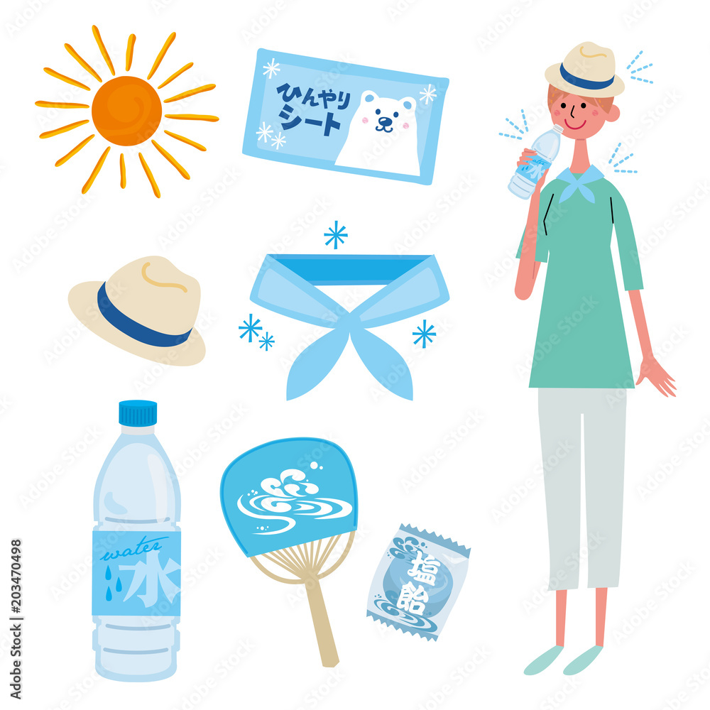 熱中症対策 若い女性 イラスト セット Stock Vector Adobe Stock