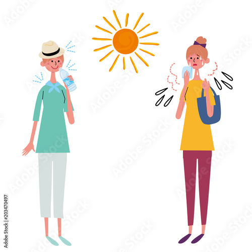 熱中症　女性　イラスト　セット
