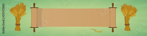 Holiday greeting banner. Scroll and sheaves of wheat