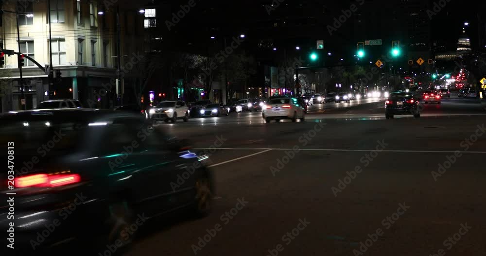 Traffic night Salt Lake City Utah urban Capitol. Night traffic transportation main street in Salt Lake City, Utah. District and Supreme Court building. Capitol city of state. Tourist destination. Traffic night Salt Lake City Utah urban Capitol. Night traffic transportation main street in Salt Lake City, Utah. District and Supreme Court building. Capitol city of state. Tourist destination.