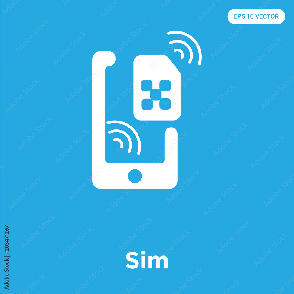Sim icon isolated on blue background