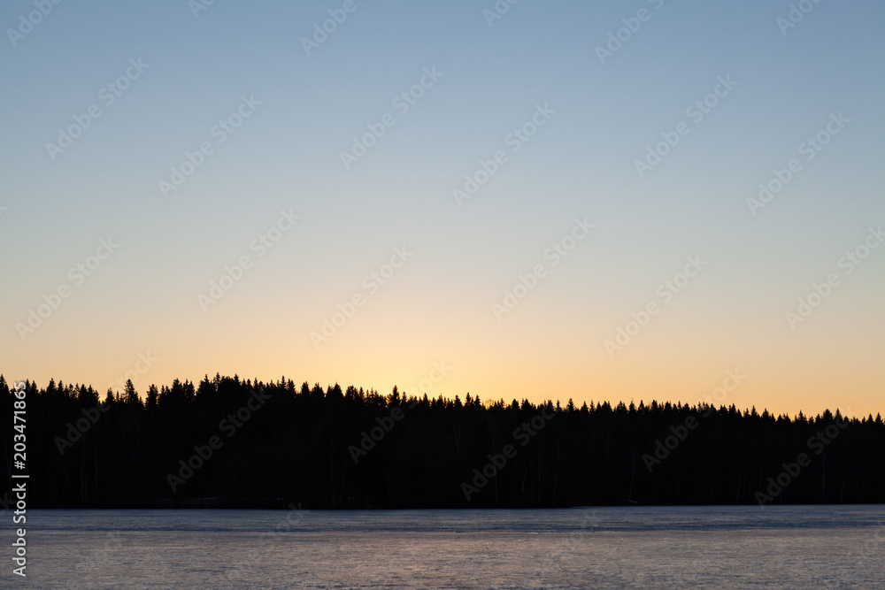 Fototapeta premium Sunset sky forest silhouette lake landscape background