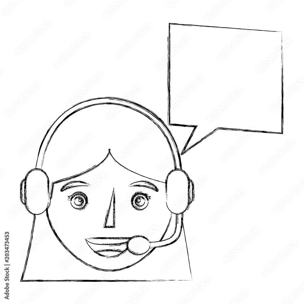 portrait woman operator using headset speech bubble vector illustration sketch portrait woman operator using headset speech bubble vector illustration sketch