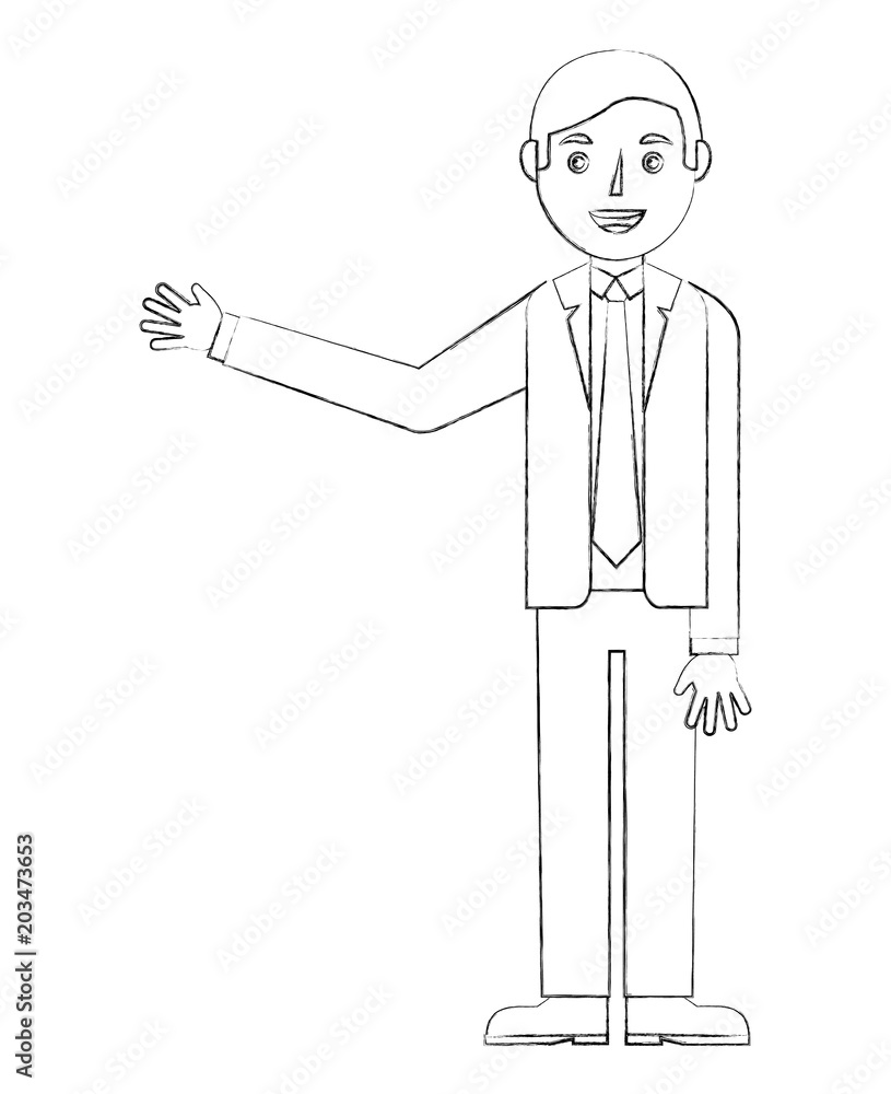 young man standing character wearing suit vector illustration sketch