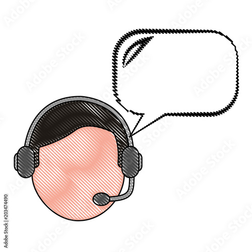 young man head with headset and speech bubble vector illustration design
