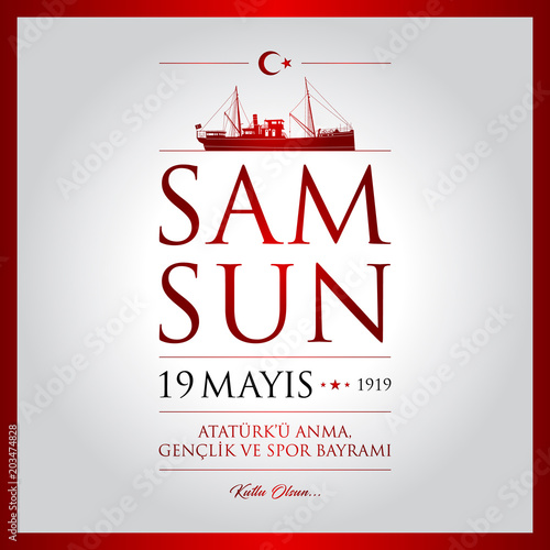 19 mayis Ataturk’u anma, genclik ve spor bayrami vector illustration. (19 May, Commemoration of Ataturk, Youth and Sports Day Turkey celebration card.)