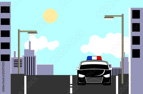 Police car in the street at day time vector 
